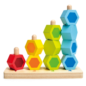 Menghitung Stacker oleh Hape | Kayu Susun Blok Bangunan Puzzle Game Pendidikan Set untuk Balita, Kayu Solid Blok Hexagon dalam Warna Pelangi Terang