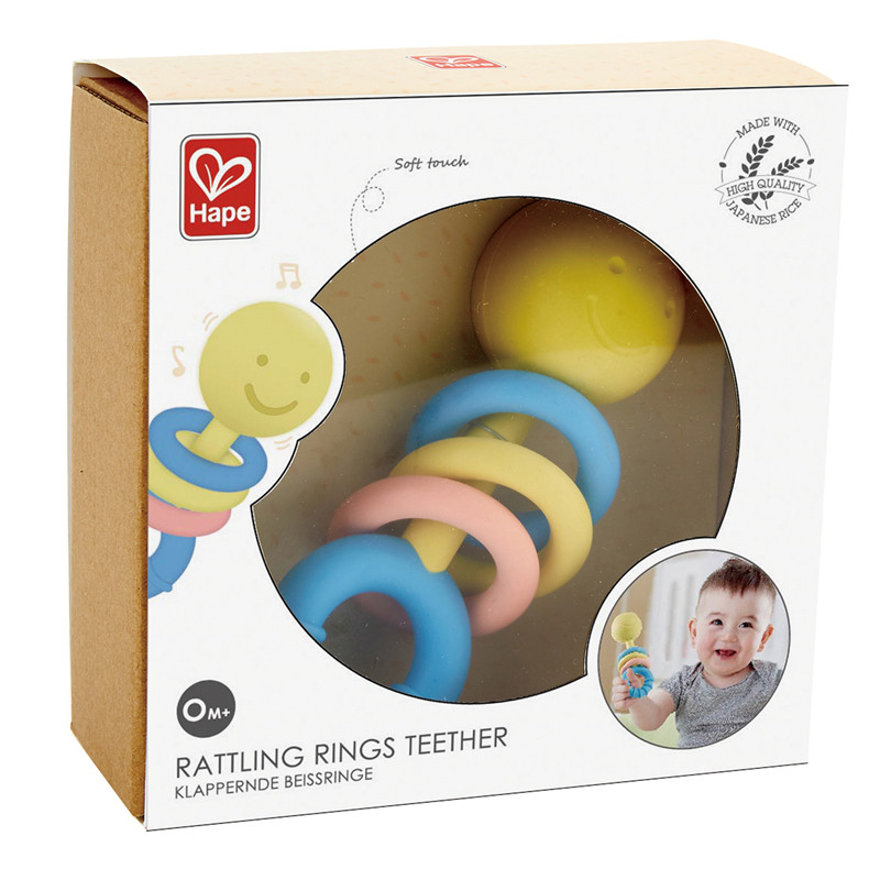 Hape Rattling Rings Teether | Movable Tumbuh Tumbuh & Mainan Goyang Untuk Bayi, Warna Lembut