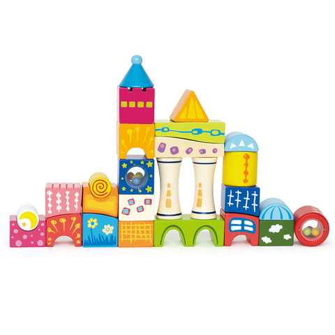 Fantasia Block Castle oleh Hape | Memenangkan Penghargaan Mainan Susun Blok Bangunan Kastil Kayu, Set Blok Bangunan Berbentuk Unik, Mainan Susun Pelangi dengan Pola
