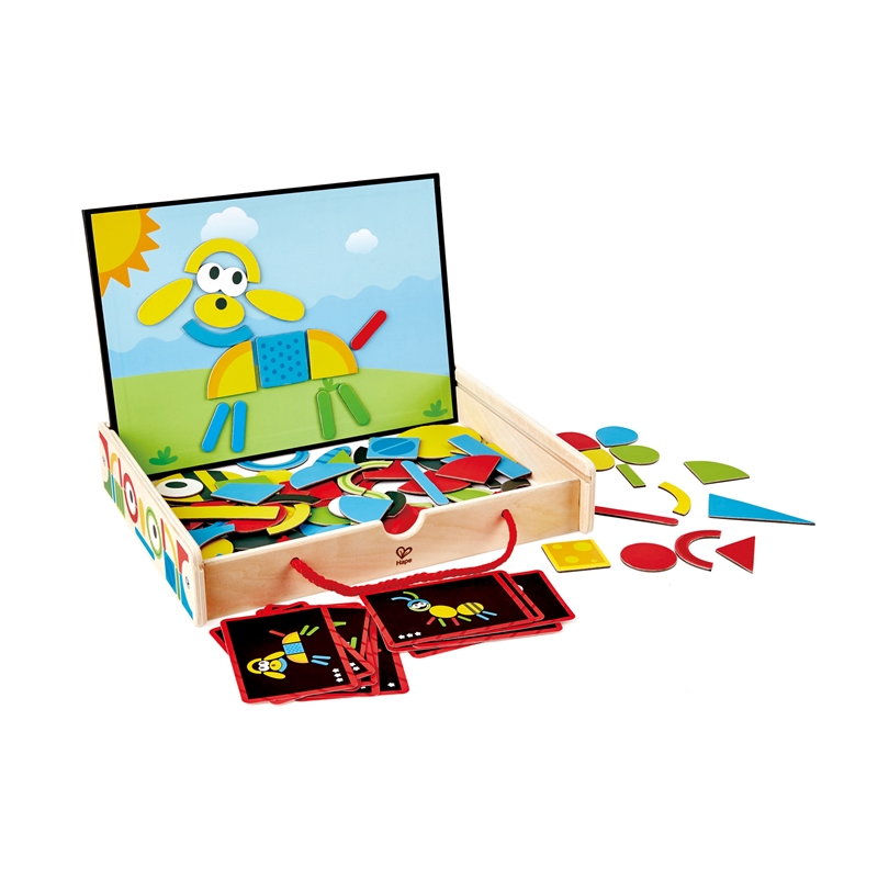 Kotak seni magnetik HAPE | 91-piece magnet magnet mainan playset dengan kotak kayu untuk anak-anak