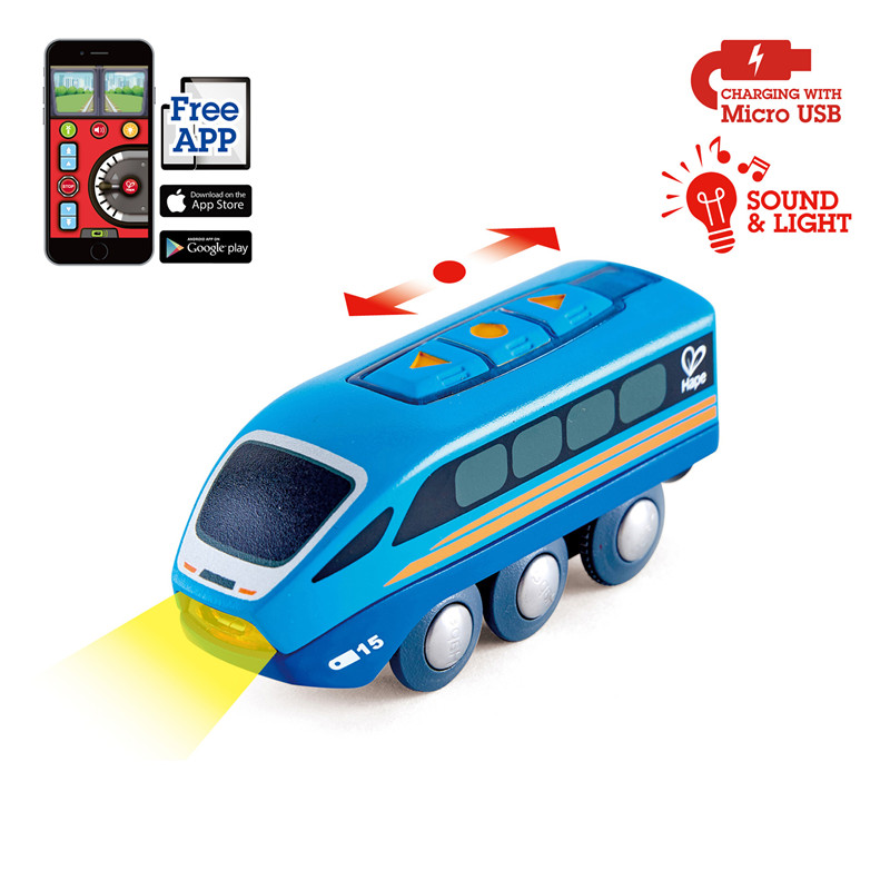 Kereta Mesin Remote Control Hape | Mainan kereta api anak-anak, aplikasi atau tombol kendaraan RC dengan 5 suara yang dapat diputar, fitur baterai isi ulang, biru