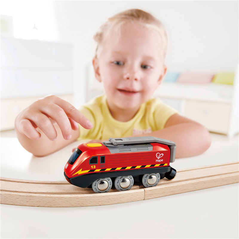 Kereta Powered Crank Hande | Tombol Dioperasikan, Mesin Powered Kinetik Isi Ulang dan Lampu, Mainan Anak-anak untuk Kereta Api, Finishing Merah, Bermain Berkelanjutan untuk Anak-Anak
