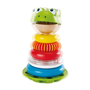 Hape Mr. Frog Stacking Rings | Multicolor Cincin Kayu Stacker Bermain Set, Mainan Pendidikan untuk Anak-anak