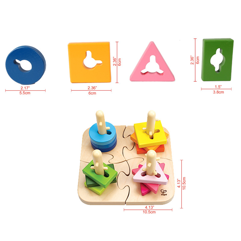 Puzzle Pasak Kreatif oleh Hape | Teka-teki Pemecahan Masalah Pasak Kayu untuk Balita, Menumpuk Mainan dengan Bentuk Beralur Berbeda, Kiriman Dipatok, Dan Warna Cerah