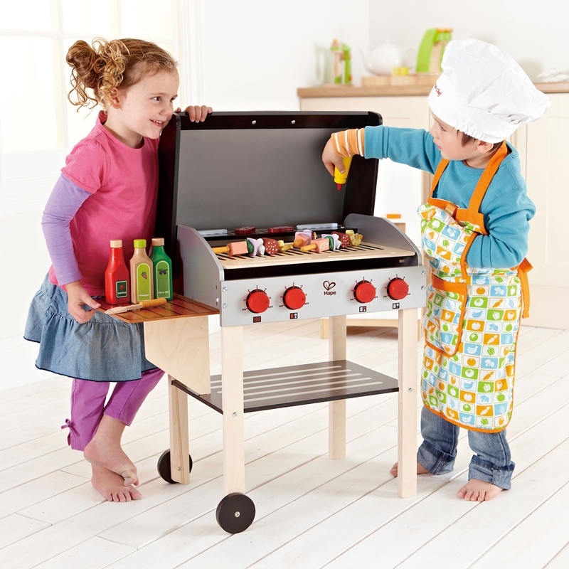 Hape Gourmet Grill dengan makanan | 22 piece bbq berpura-pura bermain memanggang dapur playset untuk anak-anak