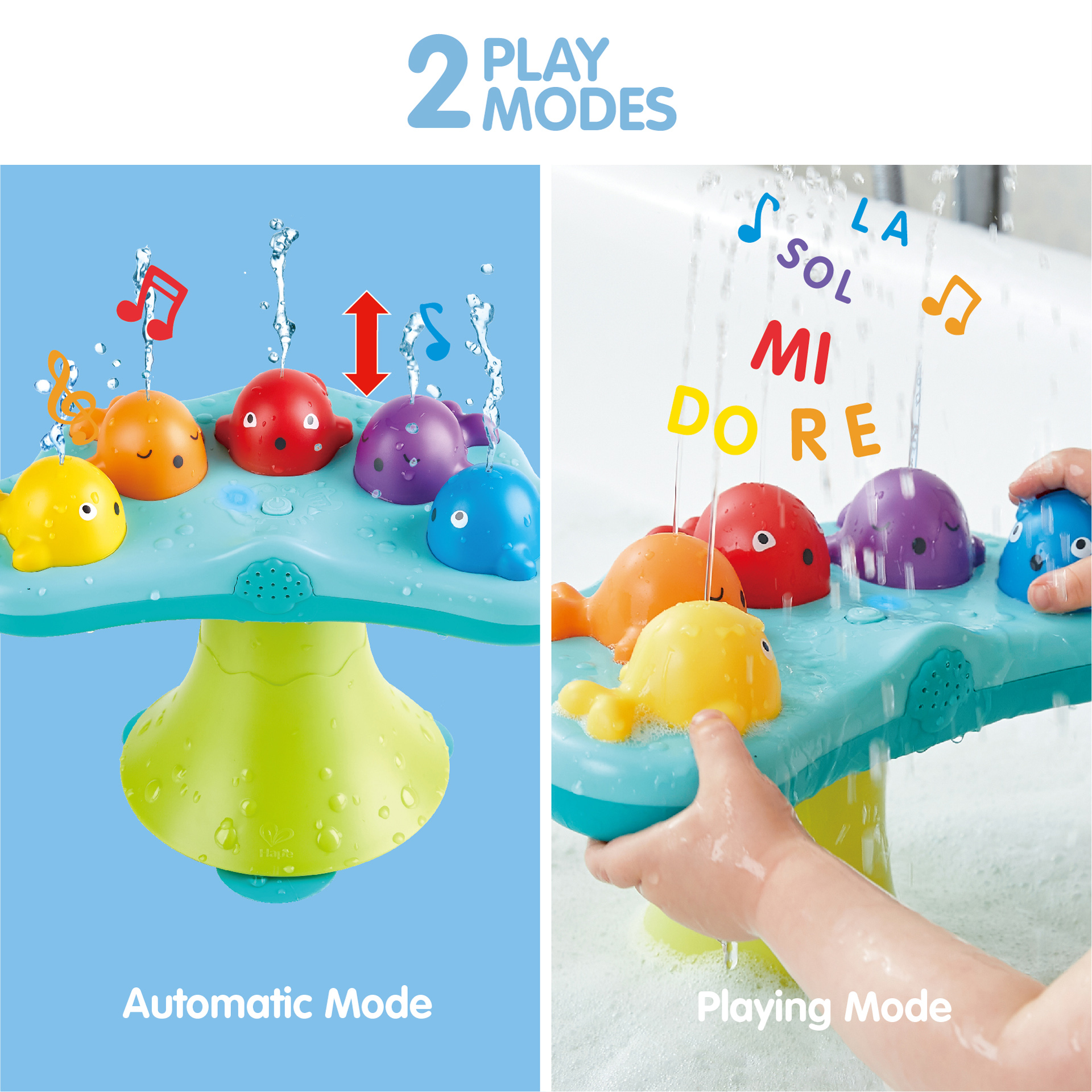 Fountain Whale Musical HaPe | Musical Bath Time Toy Playset untuk Balita, 18 bulan ke atas