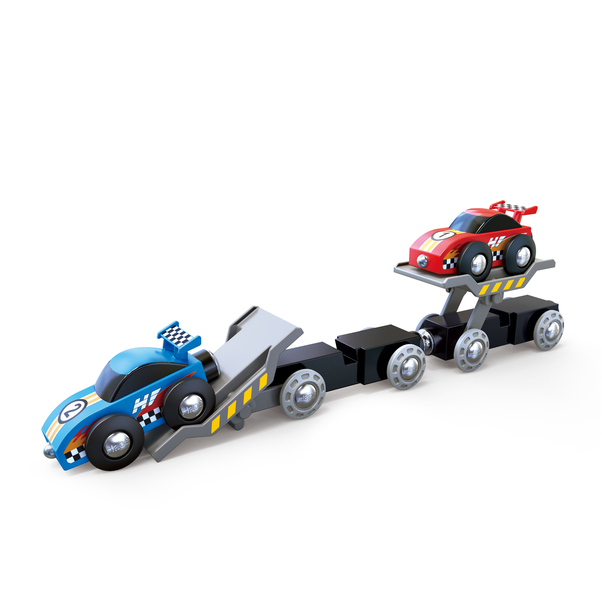 Hape Race Car Transporter | Set Transportasi Kereta Mainan Kayu Enam Bagian untuk Anak-anak